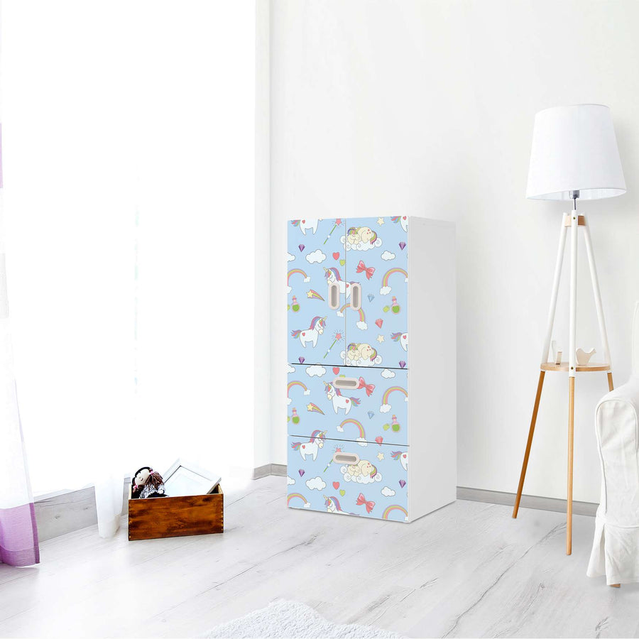 Möbelfolie Rainbow Unicorn - IKEA Stuva / Fritids kombiniert - 2 Schubladen und 2 kleine Türen - Kinderzimmer