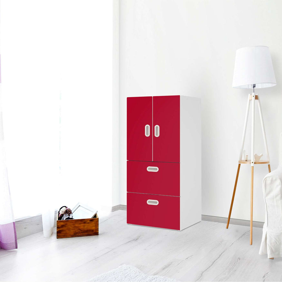 Möbelfolie Rot Dark - IKEA Stuva / Fritids kombiniert - 2 Schubladen und 2 kleine Türen - Kinderzimmer