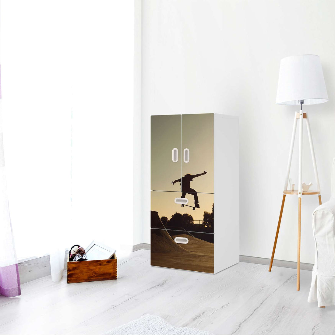 Möbelfolie Skater - IKEA Stuva / Fritids kombiniert - 2 Schubladen und 2 kleine Türen - Kinderzimmer
