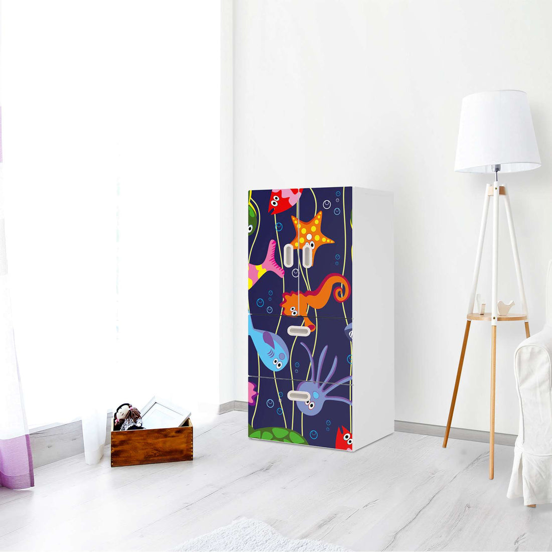 Möbelfolie Underwater Life - IKEA Stuva / Fritids kombiniert - 2 Schubladen und 2 kleine Türen - Kinderzimmer
