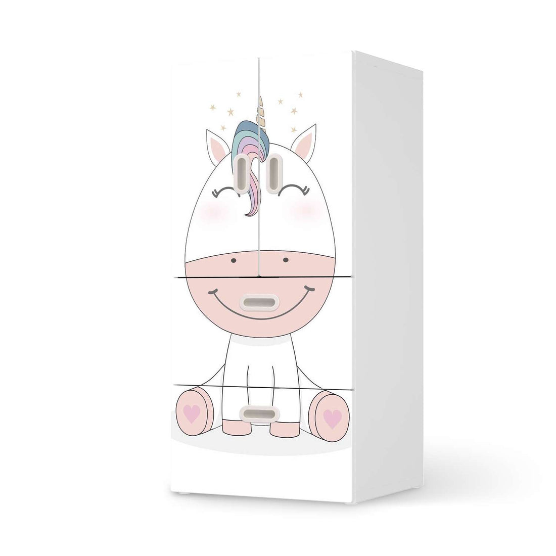 Möbelfolie Baby Unicorn - IKEA Stuva / Fritids kombiniert - 2 Schubladen und 2 kleine Türen  - weiss