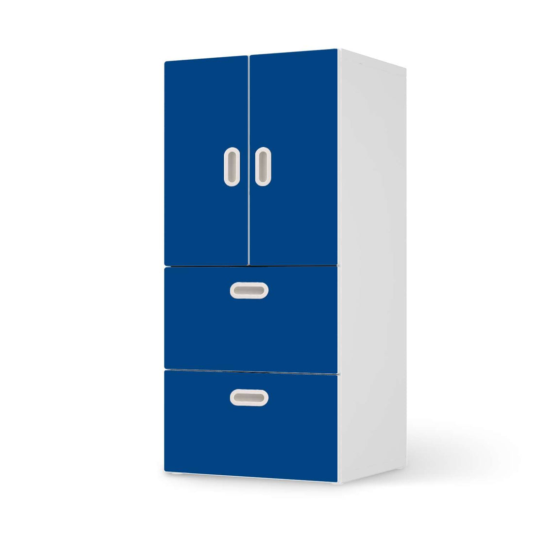 Möbelfolie Blau Dark - IKEA Stuva / Fritids kombiniert - 2 Schubladen und 2 kleine Türen  - weiss