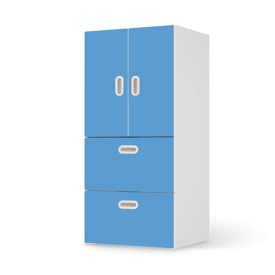 Möbelfolie Blau Light - IKEA Stuva / Fritids kombiniert - 2 Schubladen und 2 kleine Türen  - weiss