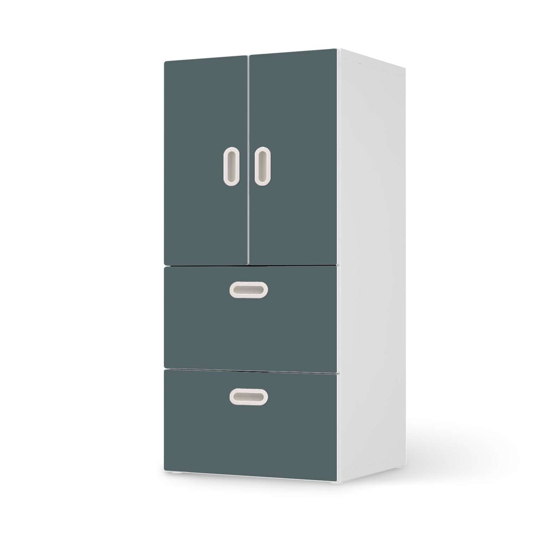 Möbelfolie Blaugrau Light - IKEA Stuva / Fritids kombiniert - 2 Schubladen und 2 kleine Türen  - weiss