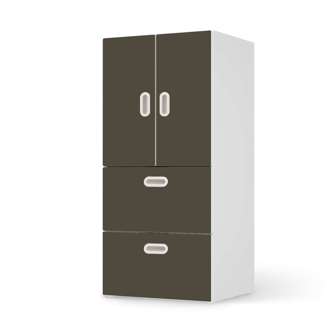 Möbelfolie Braungrau Dark - IKEA Stuva / Fritids kombiniert - 2 Schubladen und 2 kleine Türen  - weiss
