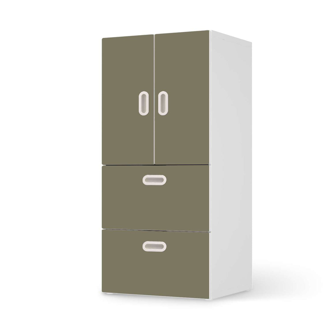 Möbelfolie Braungrau Light - IKEA Stuva / Fritids kombiniert - 2 Schubladen und 2 kleine Türen  - weiss