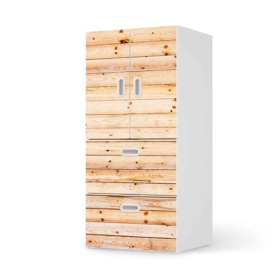 Möbelfolie Bright Planks - IKEA Stuva / Fritids kombiniert - 2 Schubladen und 2 kleine Türen  - weiss