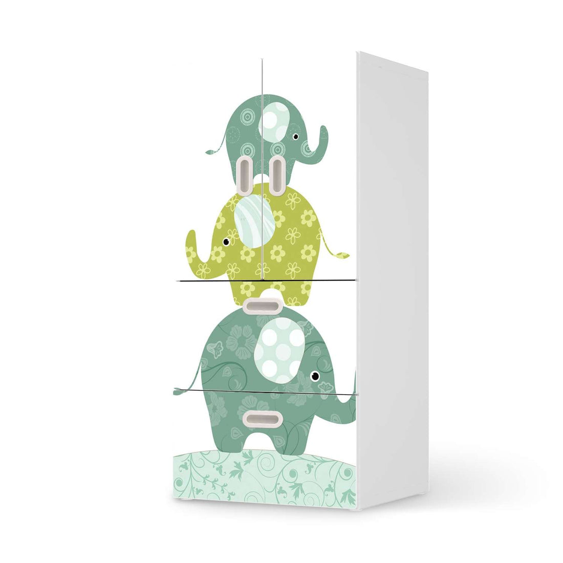 Möbelfolie Elephants - IKEA Stuva / Fritids kombiniert - 2 Schubladen und 2 kleine Türen  - weiss