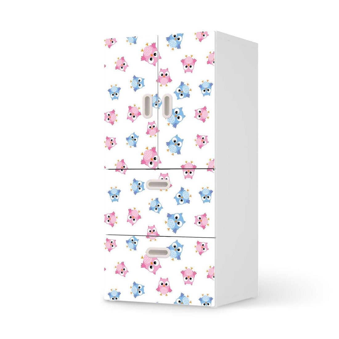 Möbelfolie Eulenparty - IKEA Stuva / Fritids kombiniert - 2 Schubladen und 2 kleine Türen  - weiss