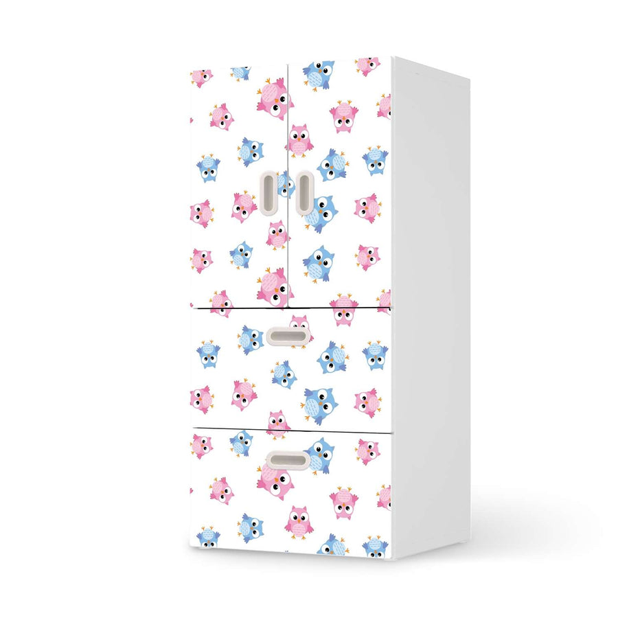 Möbelfolie Eulenparty - IKEA Stuva / Fritids kombiniert - 2 Schubladen und 2 kleine Türen  - weiss