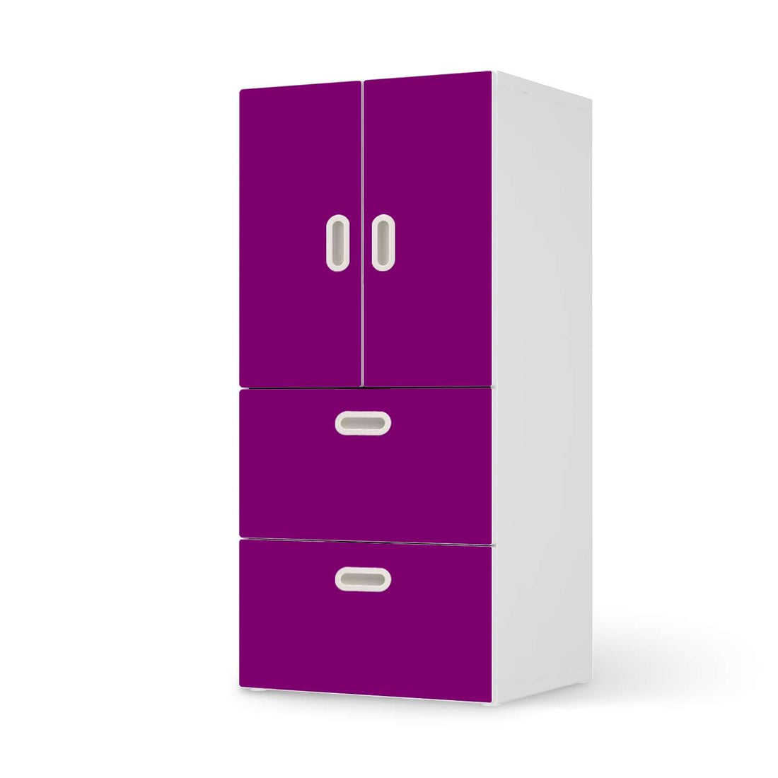 Möbelfolie Flieder Dark - IKEA Stuva / Fritids kombiniert - 2 Schubladen und 2 kleine Türen  - weiss