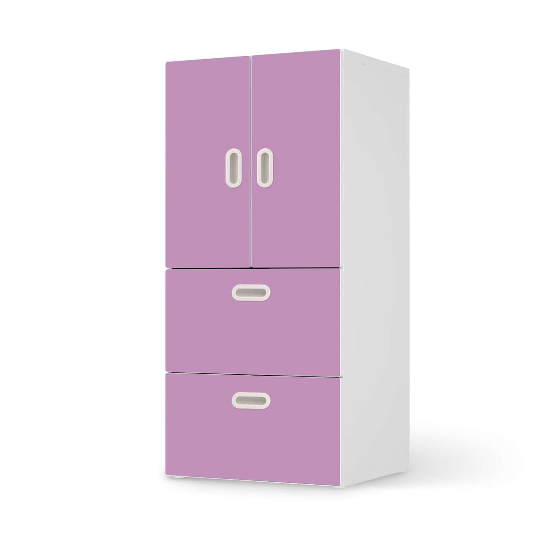 Möbelfolie Flieder Light - IKEA Stuva / Fritids kombiniert - 2 Schubladen und 2 kleine Türen  - weiss
