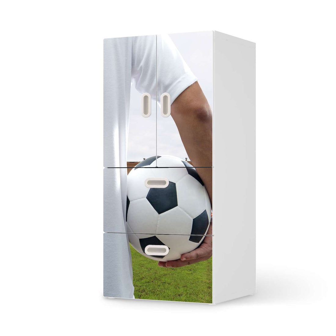 Möbelfolie Footballmania - IKEA Stuva / Fritids kombiniert - 2 Schubladen und 2 kleine Türen  - weiss