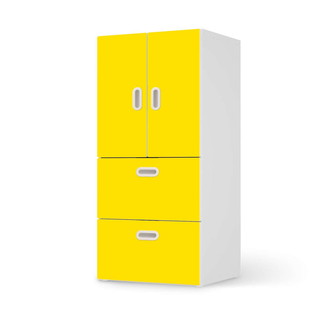 Möbelfolie Gelb Dark - IKEA Stuva / Fritids kombiniert - 2 Schubladen und 2 kleine Türen  - weiss