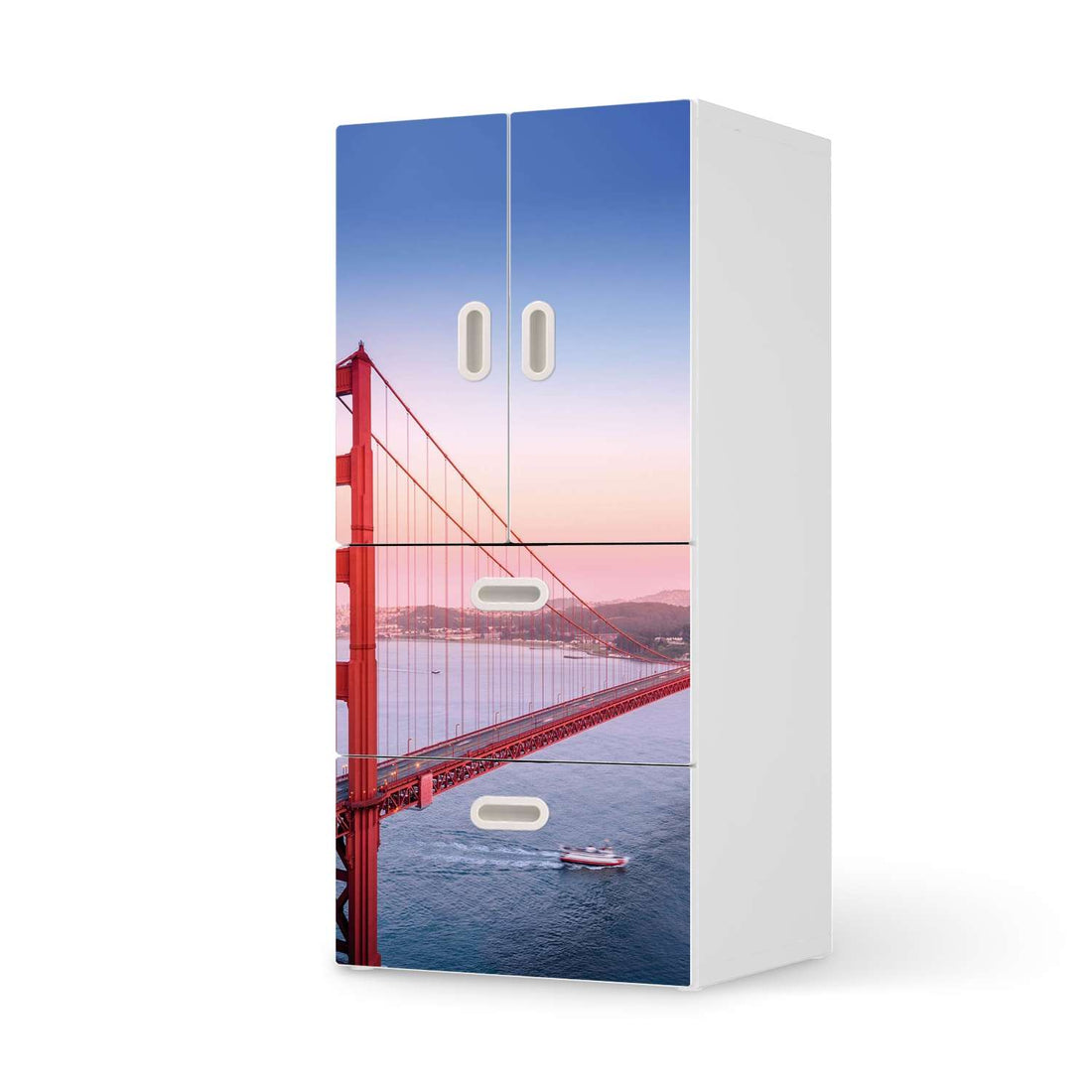 Möbelfolie Golden Gate - IKEA Stuva / Fritids kombiniert - 2 Schubladen und 2 kleine Türen  - weiss