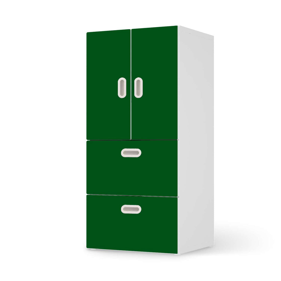 Möbelfolie Grün Dark - IKEA Stuva / Fritids kombiniert - 2 Schubladen und 2 kleine Türen  - weiss