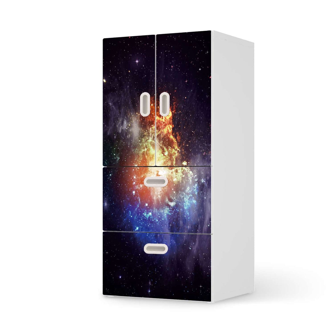 Möbelfolie Nebula - IKEA Stuva / Fritids kombiniert - 2 Schubladen und 2 kleine Türen  - weiss