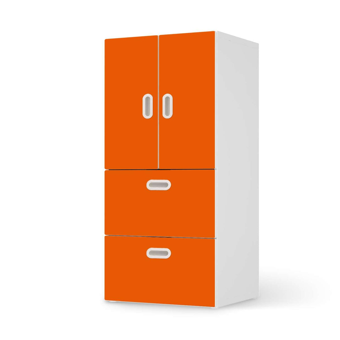 Möbelfolie Orange Dark - IKEA Stuva / Fritids kombiniert - 2 Schubladen und 2 kleine Türen  - weiss