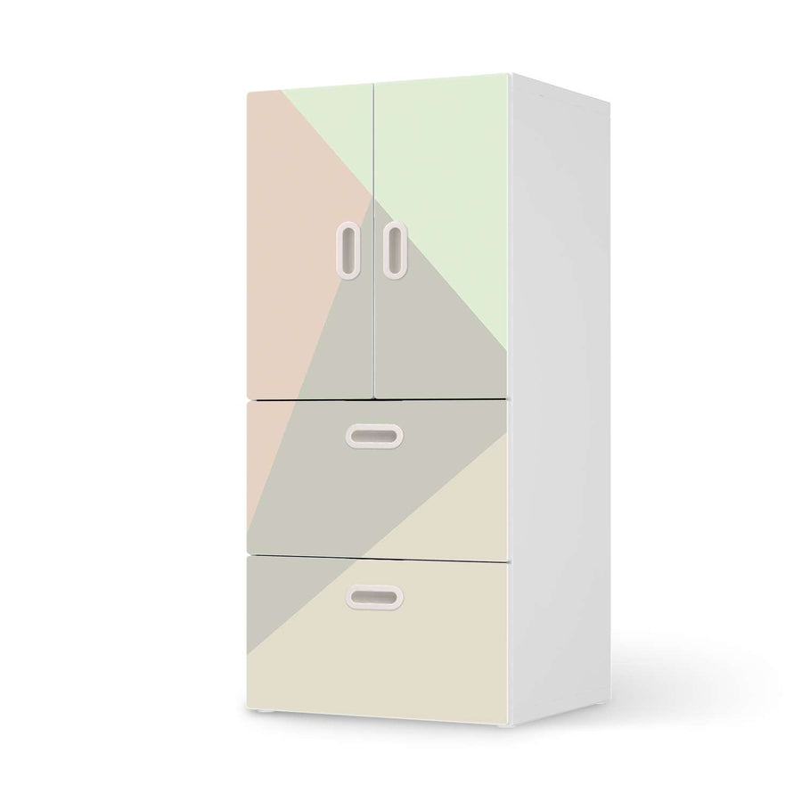 Möbelfolie Pastell Geometrik - IKEA Stuva / Fritids kombiniert - 2 Schubladen und 2 kleine Türen  - weiss