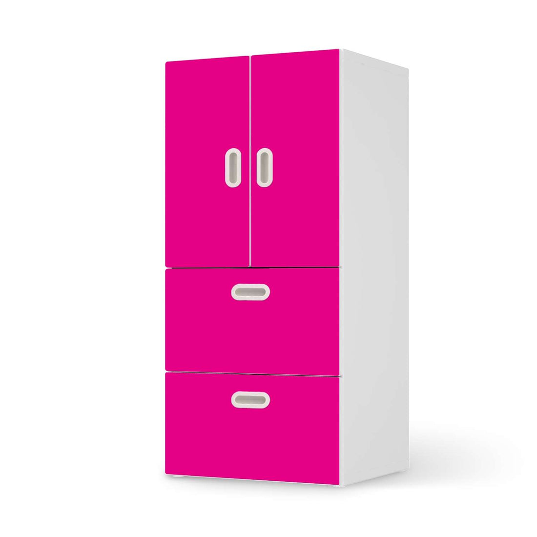 Möbelfolie Pink Dark - IKEA Stuva / Fritids kombiniert - 2 Schubladen und 2 kleine Türen  - weiss