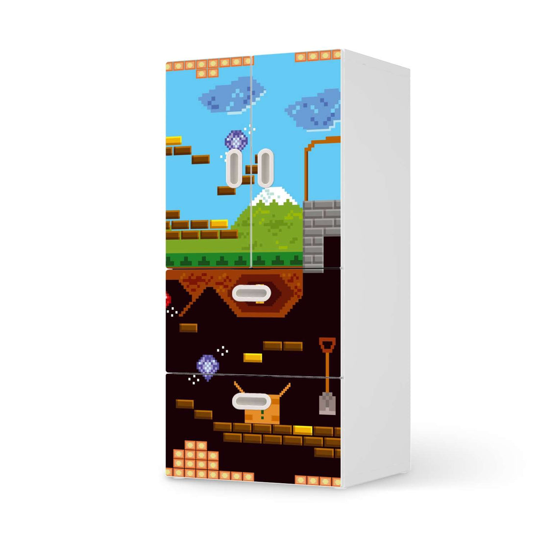 Möbelfolie Pixelmania - IKEA Stuva / Fritids kombiniert - 2 Schubladen und 2 kleine Türen  - weiss