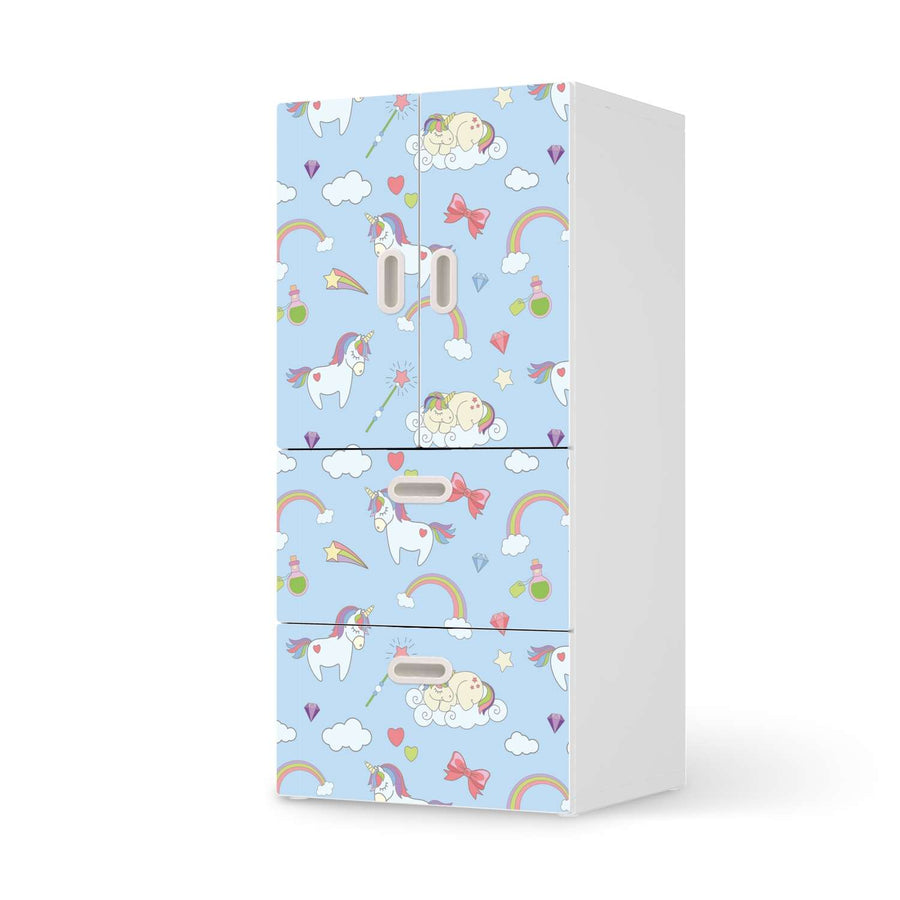 Möbelfolie Rainbow Unicorn - IKEA Stuva / Fritids kombiniert - 2 Schubladen und 2 kleine Türen  - weiss