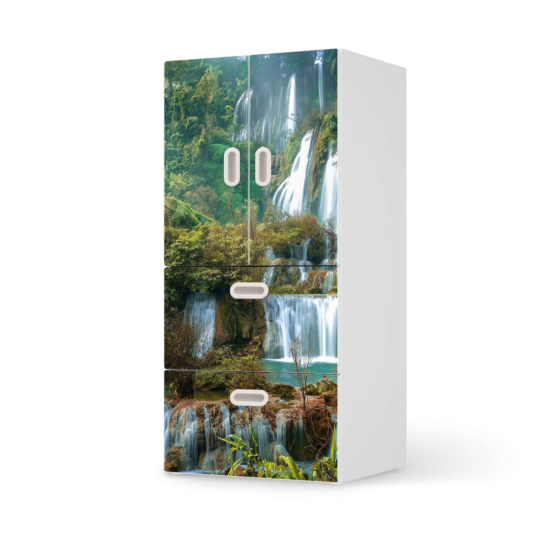 Möbelfolie Rainforest - IKEA Stuva / Fritids kombiniert - 2 Schubladen und 2 kleine Türen  - weiss