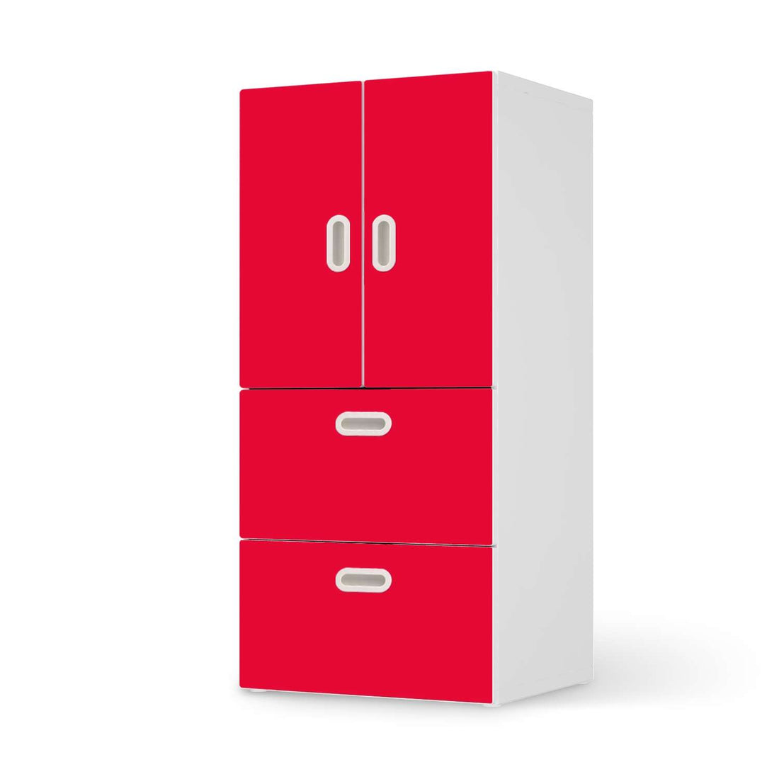 Möbelfolie Rot Light - IKEA Stuva / Fritids kombiniert - 2 Schubladen und 2 kleine Türen  - weiss