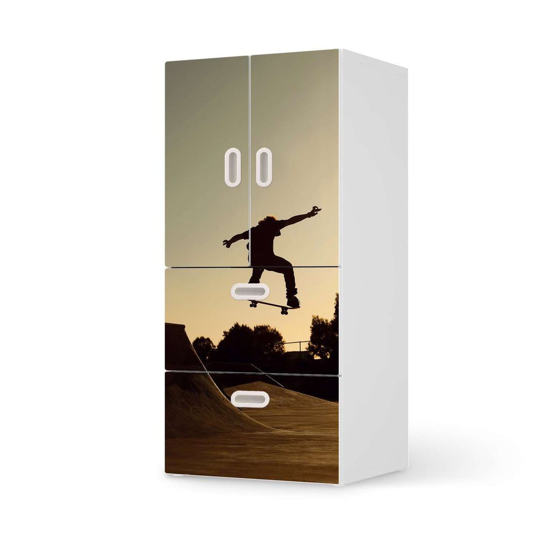 Möbelfolie Skater - IKEA Stuva / Fritids kombiniert - 2 Schubladen und 2 kleine Türen  - weiss