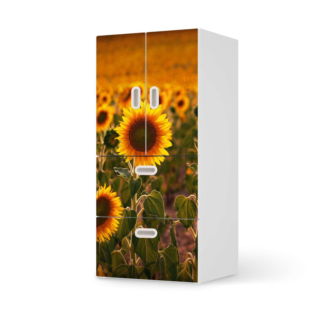Möbelfolie Sunflowers - IKEA Stuva / Fritids kombiniert - 2 Schubladen und 2 kleine Türen  - weiss