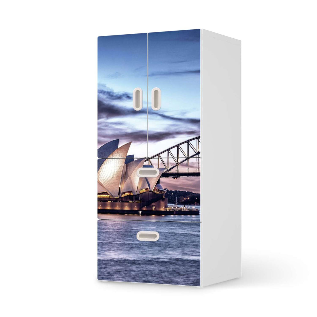 Möbelfolie Sydney - IKEA Stuva / Fritids kombiniert - 2 Schubladen und 2 kleine Türen  - weiss