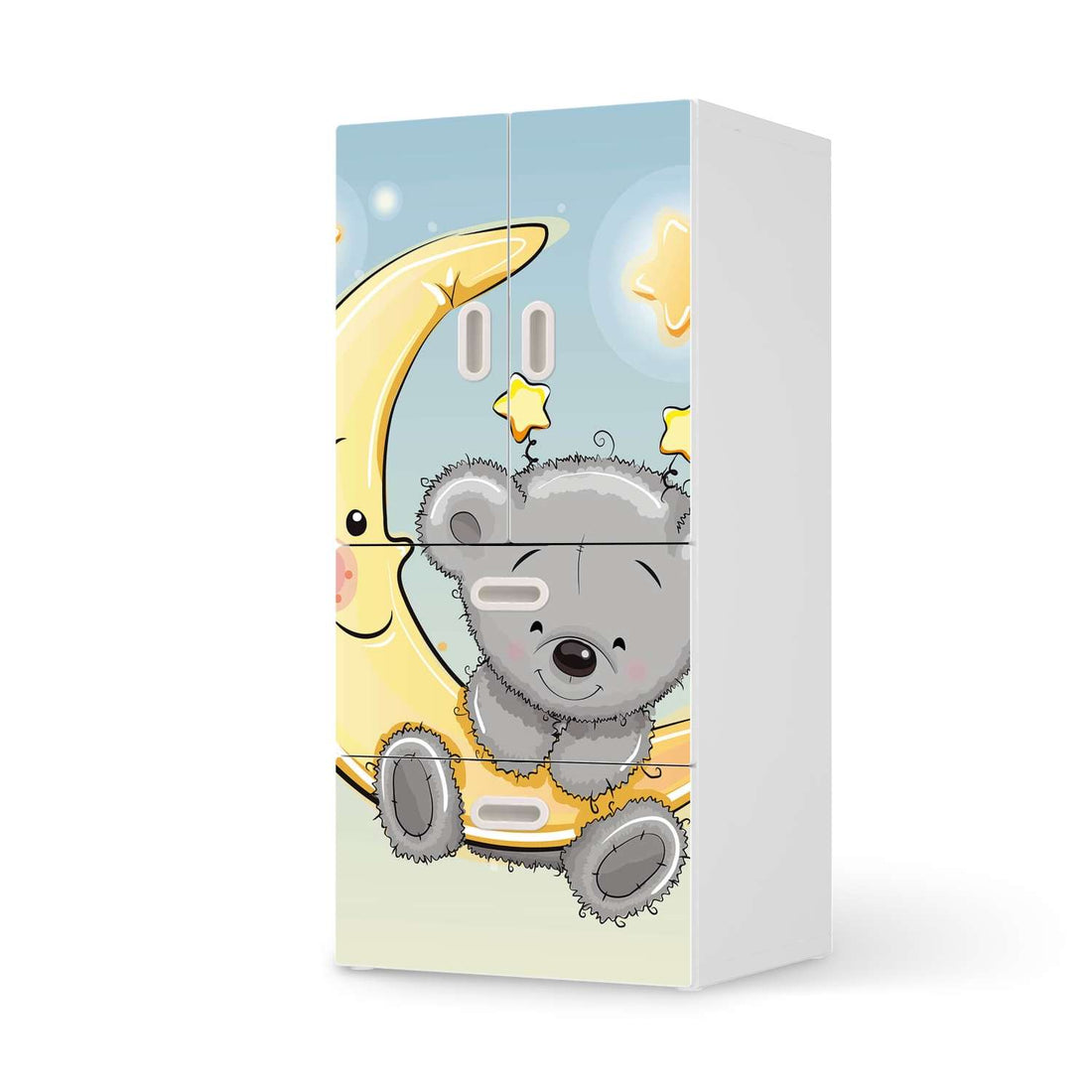 Möbelfolie Teddy und Mond - IKEA Stuva / Fritids kombiniert - 2 Schubladen und 2 kleine Türen  - weiss