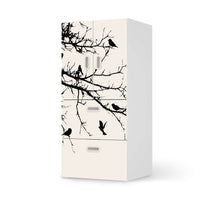 Möbelfolie Tree and Birds 1 - IKEA Stuva / Fritids kombiniert - 2 Schubladen und 2 kleine Türen  - weiss