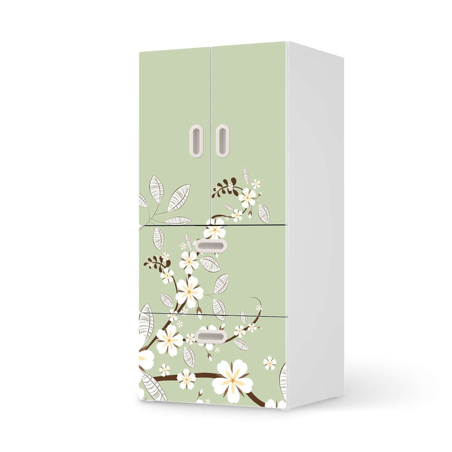 Möbelfolie White Blossoms - IKEA Stuva / Fritids kombiniert - 2 Schubladen und 2 kleine Türen  - weiss