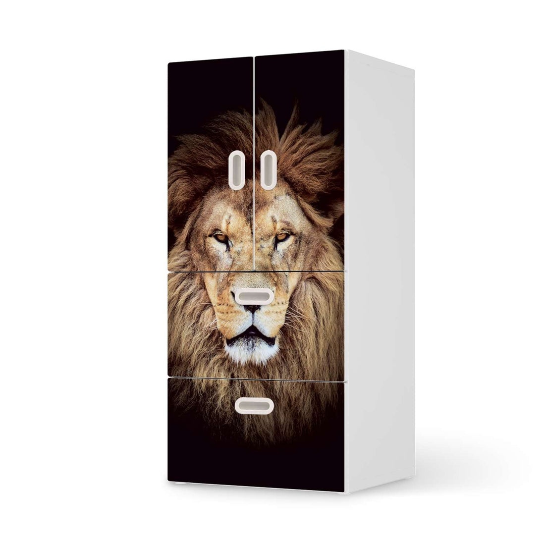 Möbelfolie Wild Eyes - IKEA Stuva / Fritids kombiniert - 2 Schubladen und 2 kleine Türen  - weiss