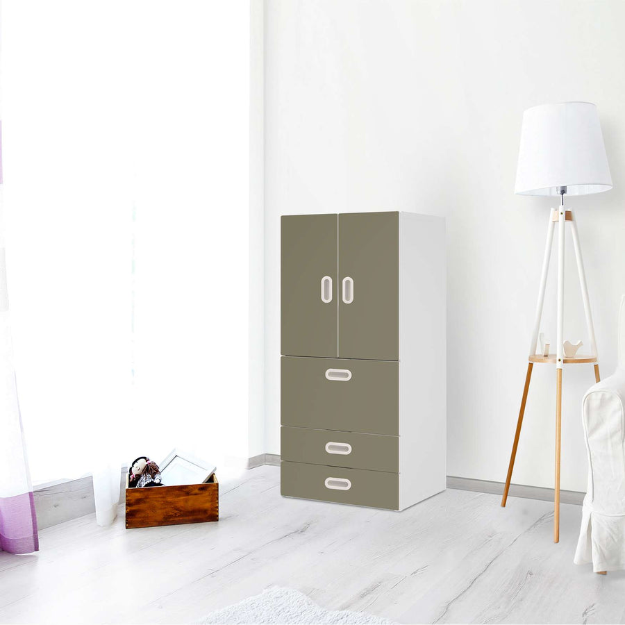 Möbelfolie Braungrau Light - IKEA Stuva / Fritids kombiniert - 3 Schubladen und 2 kleine Türen - Kinderzimmer