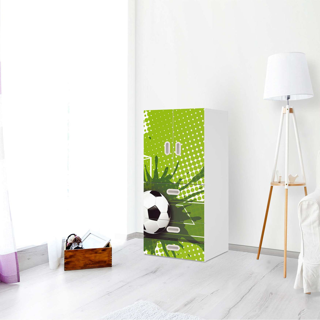 Möbelfolie Goal - IKEA Stuva / Fritids kombiniert - 3 Schubladen und 2 kleine Türen - Kinderzimmer
