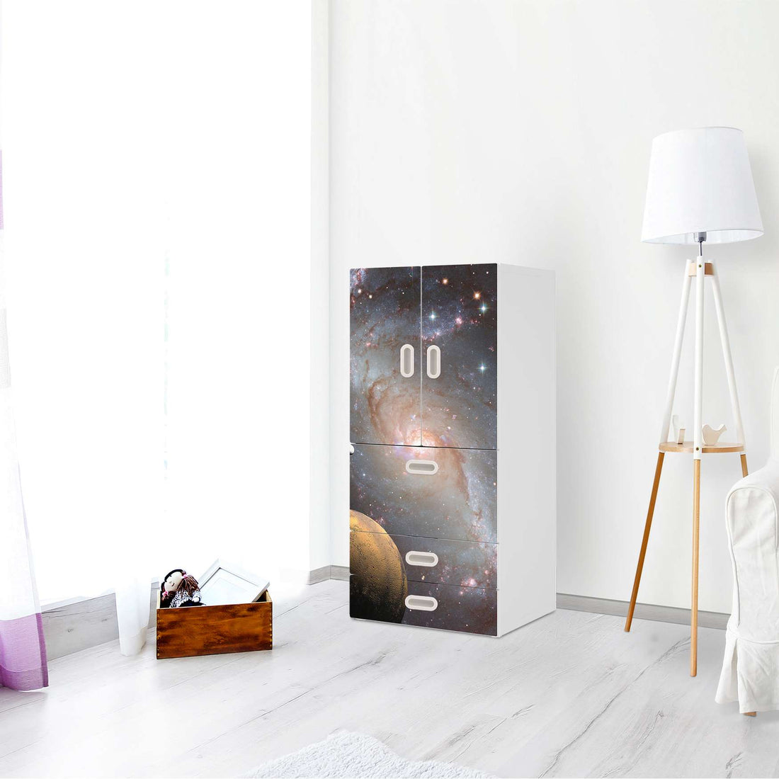 Möbelfolie Milky Way - IKEA Stuva / Fritids kombiniert - 3 Schubladen und 2 kleine Türen - Kinderzimmer