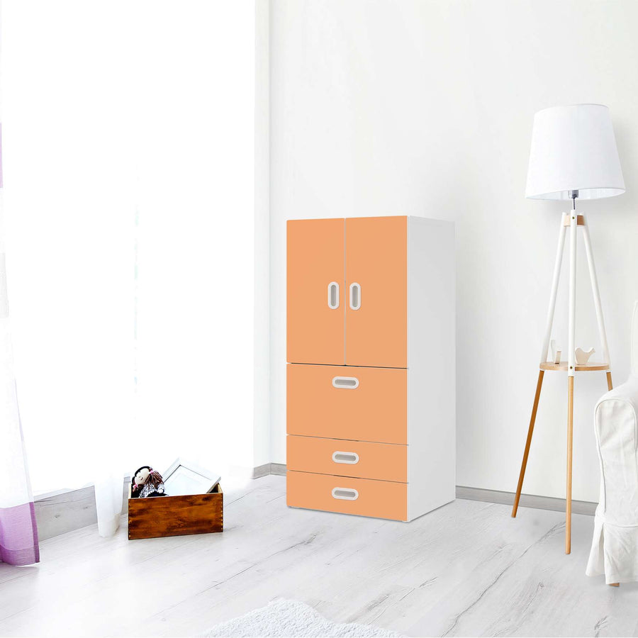 Möbelfolie Orange Light - IKEA Stuva / Fritids kombiniert - 3 Schubladen und 2 kleine Türen - Kinderzimmer