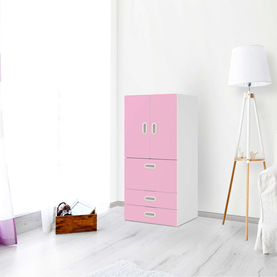 Möbelfolie Pink Light - IKEA Stuva / Fritids kombiniert - 3 Schubladen und 2 kleine Türen - Kinderzimmer