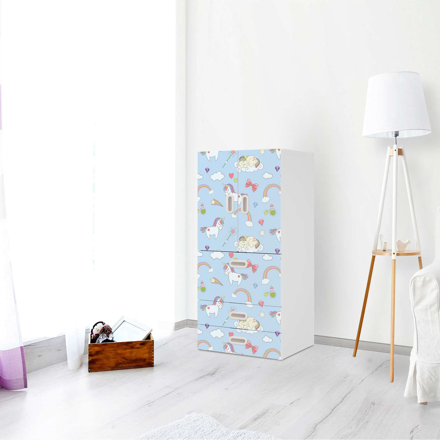 Möbelfolie Rainbow Unicorn - IKEA Stuva / Fritids kombiniert - 3 Schubladen und 2 kleine Türen - Kinderzimmer