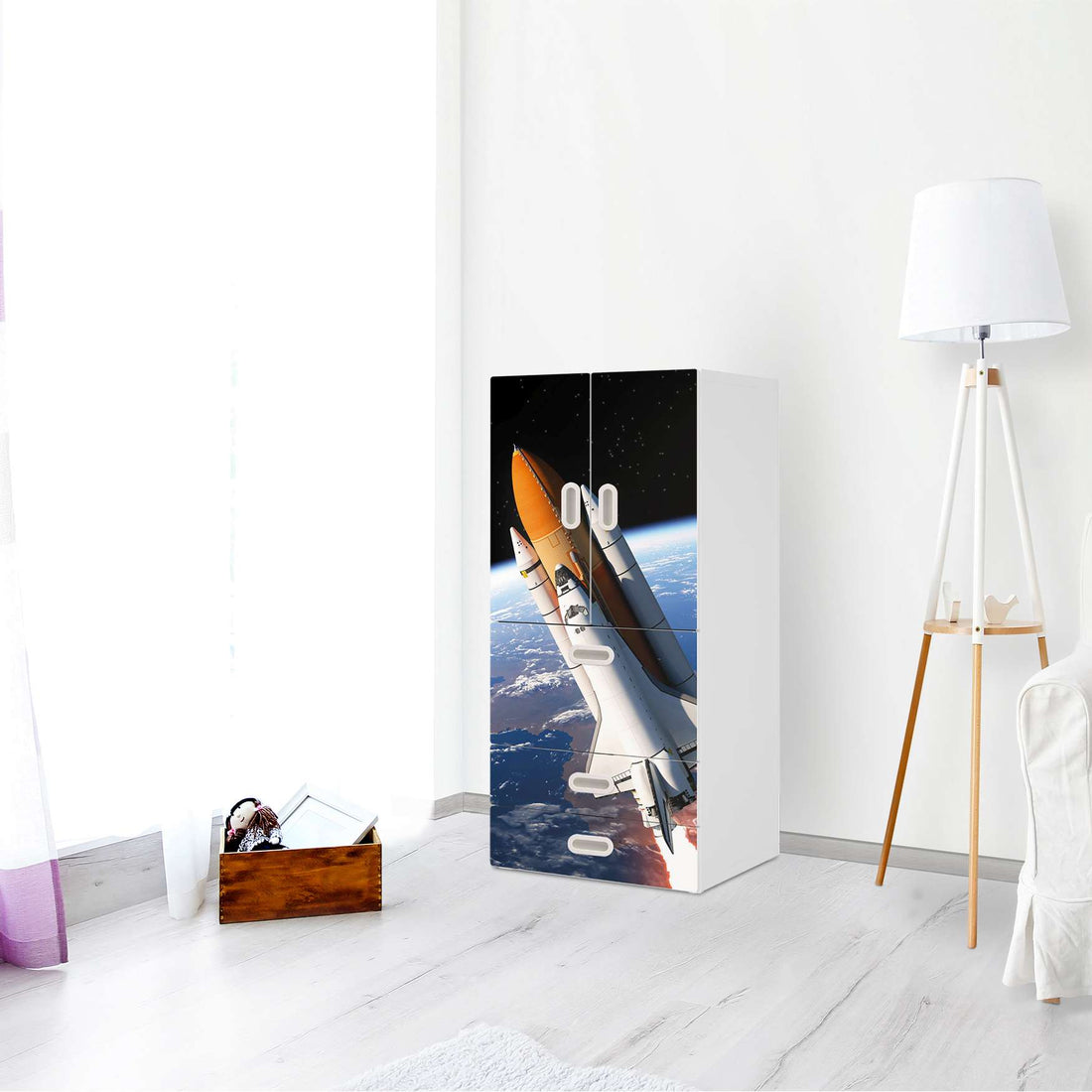 Möbelfolie Space Traveller - IKEA Stuva / Fritids kombiniert - 3 Schubladen und 2 kleine Türen - Kinderzimmer