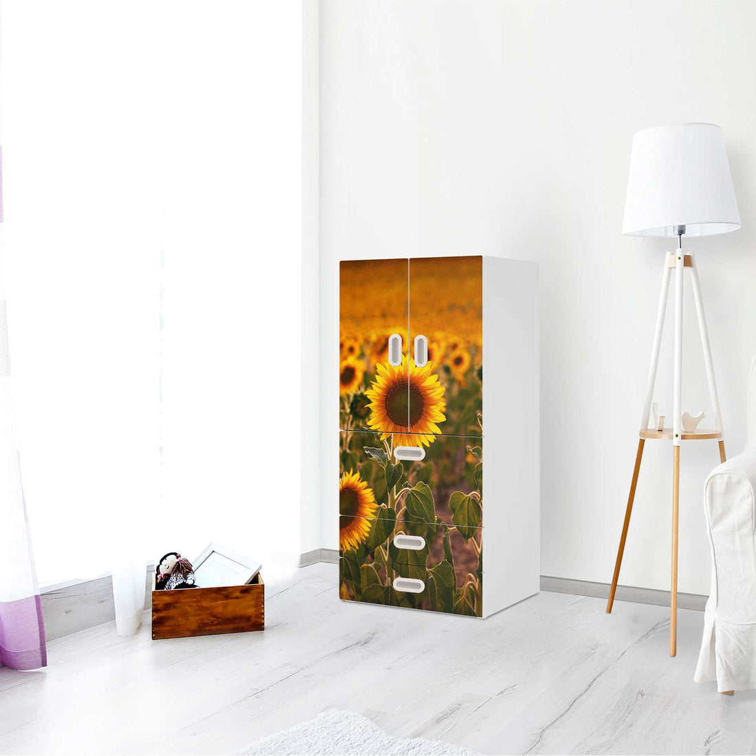 Möbelfolie Sunflowers - IKEA Stuva / Fritids kombiniert - 3 Schubladen und 2 kleine Türen - Kinderzimmer