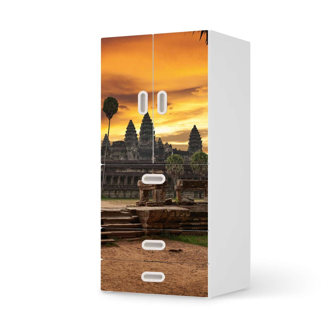 Möbelfolie Angkor Wat - IKEA Stuva / Fritids kombiniert - 3 Schubladen und 2 kleine Türen  - weiss