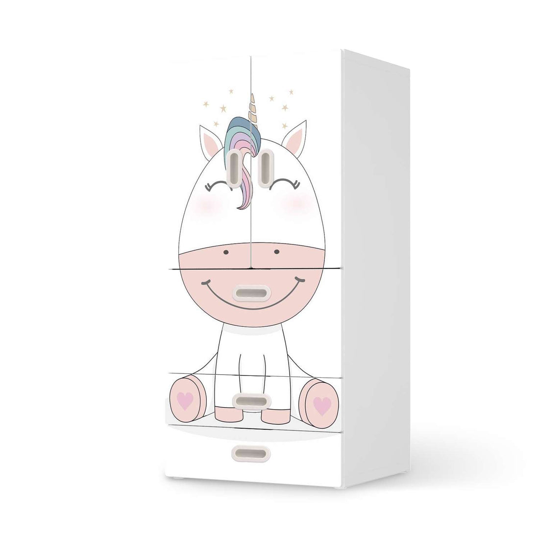 Möbelfolie Baby Unicorn - IKEA Stuva / Fritids kombiniert - 3 Schubladen und 2 kleine Türen  - weiss