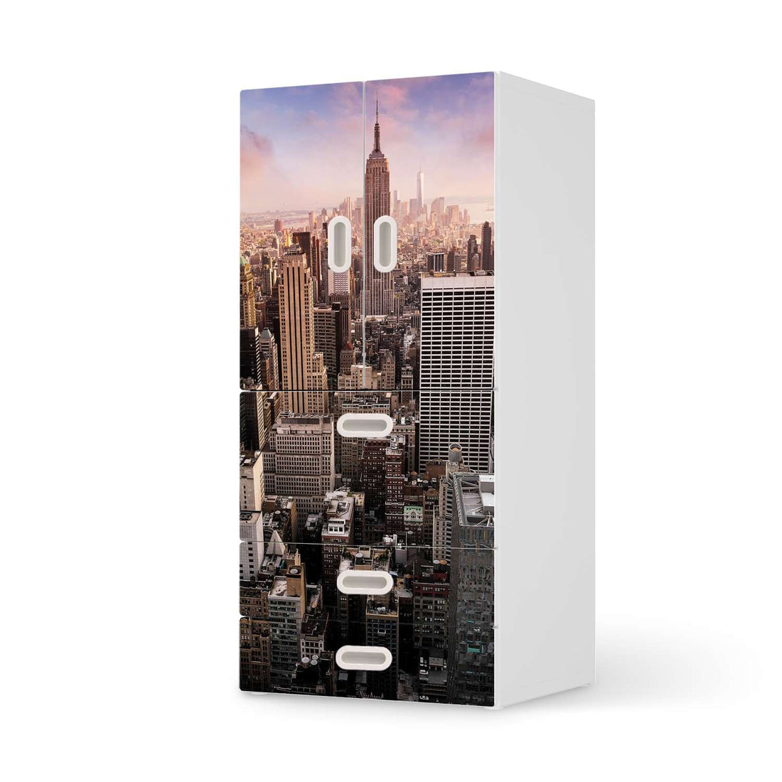 Möbelfolie Big Apple - IKEA Stuva / Fritids kombiniert - 3 Schubladen und 2 kleine Türen  - weiss