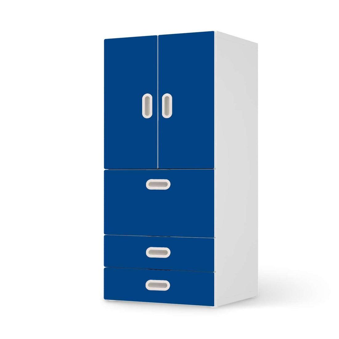 Möbelfolie Blau Dark - IKEA Stuva / Fritids kombiniert - 3 Schubladen und 2 kleine Türen  - weiss