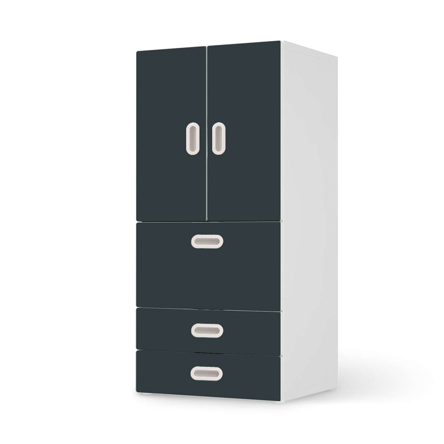 Möbelfolie Blaugrau Dark - IKEA Stuva / Fritids kombiniert - 3 Schubladen und 2 kleine Türen  - weiss