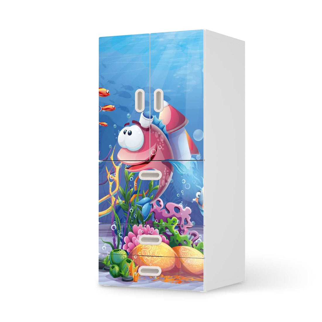 Möbelfolie Bubbles - IKEA Stuva / Fritids kombiniert - 3 Schubladen und 2 kleine Türen  - weiss