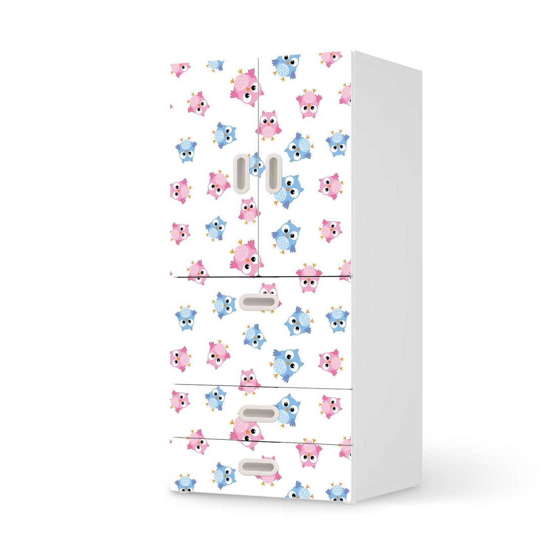 Möbelfolie Eulenparty - IKEA Stuva / Fritids kombiniert - 3 Schubladen und 2 kleine Türen  - weiss